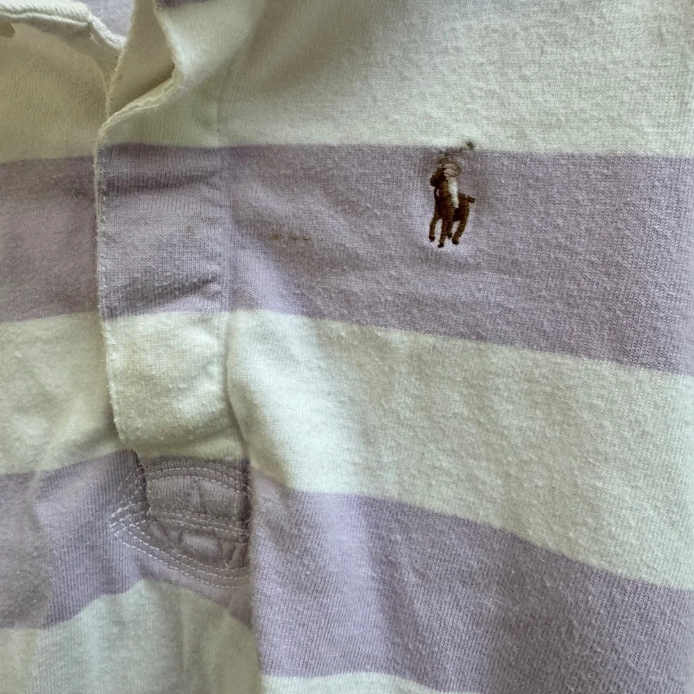 Ralph Lauren 24M Girls Purple & White Stripe Short Sleeve Collar Dress